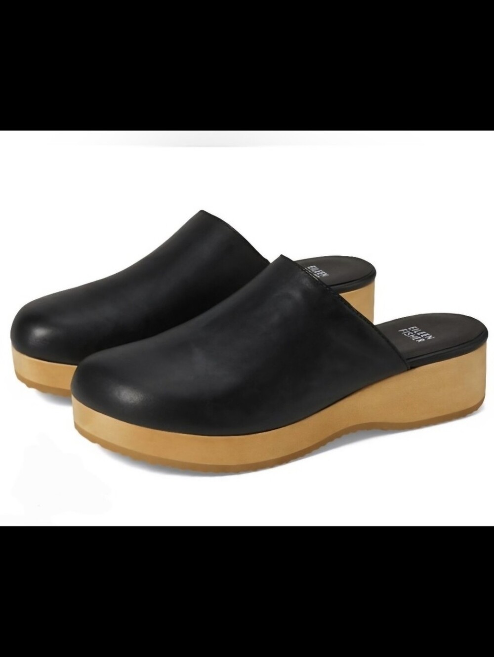 NWT EILEEN FISHER Black Leather Mule Clog Minimalist Quiet Luxury Cottagecore 7